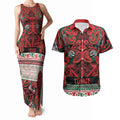Aotearoa Iwi Tuhoe Couples Matching Tank Maxi Dress and Hawaiian Shirt Maori Wharenui House Tribal Pattern
