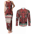 Aotearoa Iwi Tuhoe Couples Matching Tank Maxi Dress and Long Sleeve Button Shirt Maori Wharenui House Tribal Pattern
