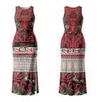 Aotearoa Iwi Tuhoe Couples Matching Tank Maxi Dress and Long Sleeve Button Shirt Maori Wharenui House Tribal Pattern