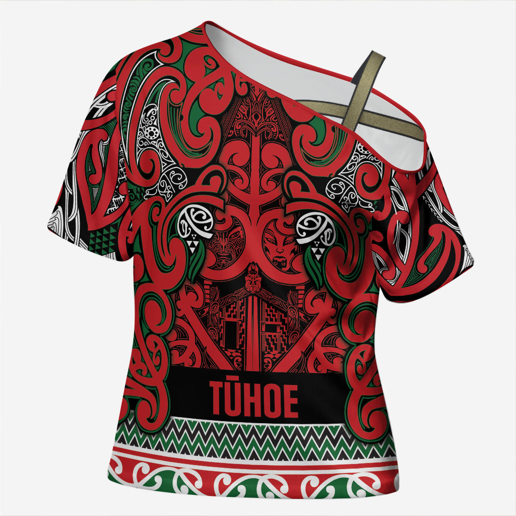 Aotearoa Iwi Tuhoe Cross Shoulder Shirt Maori Wharenui House Tribal Pattern