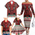 Aotearoa Iwi Tuhoe Family Matching Off The Shoulder Long Sleeve Dress and Hawaiian Shirt Maori Wharenui House Tribal Pattern