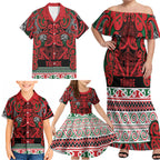 Aotearoa Iwi Tuhoe Family Matching Off Shoulder Maxi Dress and Hawaiian Shirt Maori Wharenui House Tribal Pattern