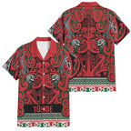 Aotearoa Iwi Tuhoe Family Matching Puletasi and Hawaiian Shirt Maori Wharenui House Tribal Pattern