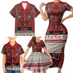 Aotearoa Iwi Tuhoe Family Matching Short Sleeve Bodycon Dress and Hawaiian Shirt Maori Wharenui House Tribal Pattern