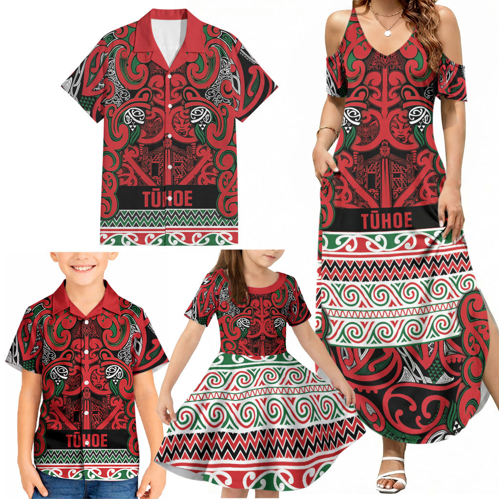 Aotearoa Iwi Tuhoe Family Matching Summer Maxi Dress and Hawaiian Shirt Maori Wharenui House Tribal Pattern
