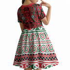 Aotearoa Iwi Tuhoe Kid Short Sleeve Dress Maori Wharenui House Tribal Pattern