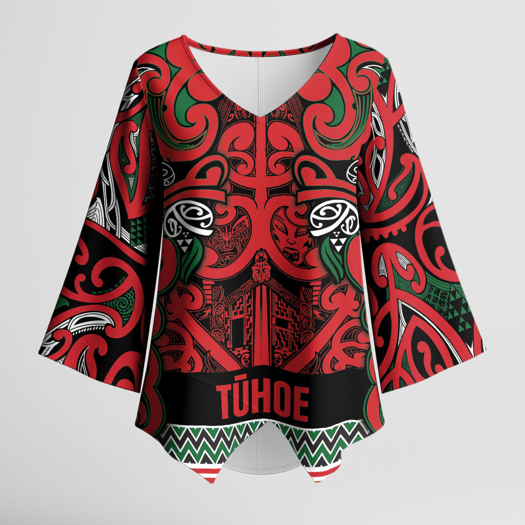Aotearoa Iwi Tuhoe Kimono Sleeve Blouse Maori Wharenui House Tribal Pattern