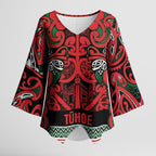 Aotearoa Iwi Tuhoe Kimono Sleeve Blouse Maori Wharenui House Tribal Pattern