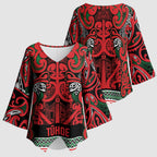 Aotearoa Iwi Tuhoe Kimono Sleeve Blouse Maori Wharenui House Tribal Pattern