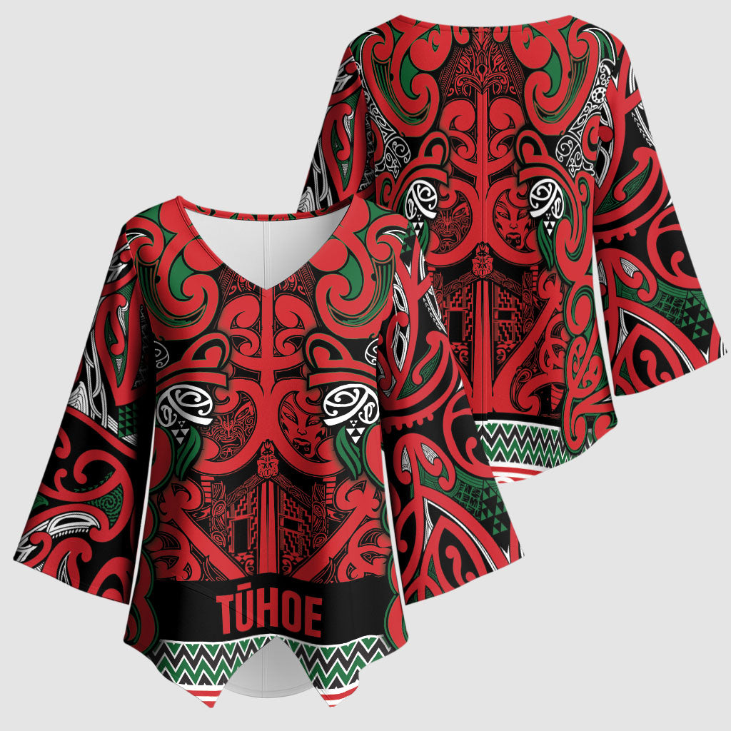 Aotearoa Iwi Tuhoe Kimono Sleeve Blouse Maori Wharenui House Tribal Pattern