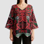 Aotearoa Iwi Tuhoe Kimono Sleeve Blouse Maori Wharenui House Tribal Pattern