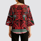Aotearoa Iwi Tuhoe Kimono Sleeve Blouse Maori Wharenui House Tribal Pattern