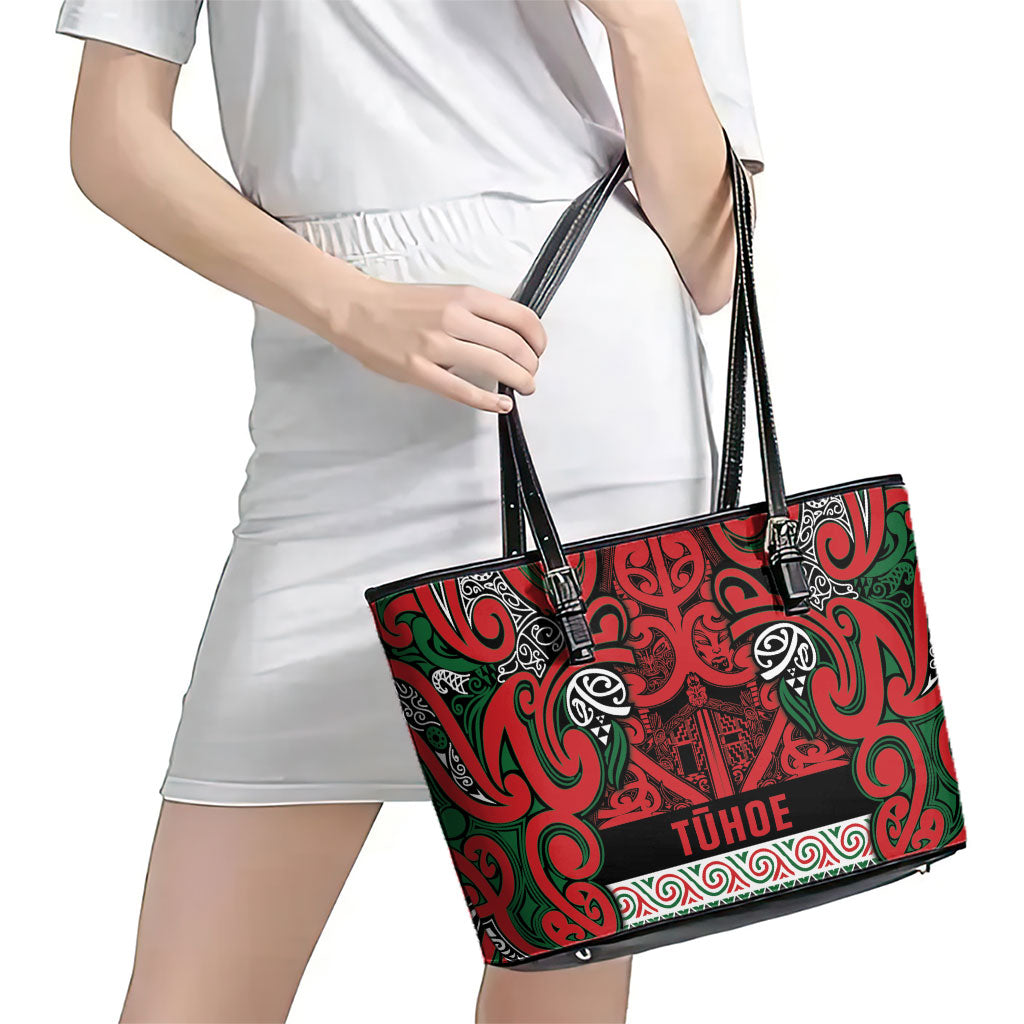 Aotearoa Iwi Tuhoe Leather Tote Bag Maori Wharenui House Tribal Pattern