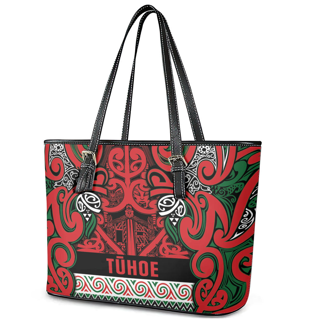 Aotearoa Iwi Tuhoe Leather Tote Bag Maori Wharenui House Tribal Pattern