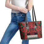 Aotearoa Iwi Tuhoe Leather Tote Bag Maori Wharenui House Tribal Pattern