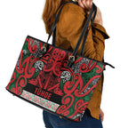 Aotearoa Iwi Tuhoe Leather Tote Bag Maori Wharenui House Tribal Pattern