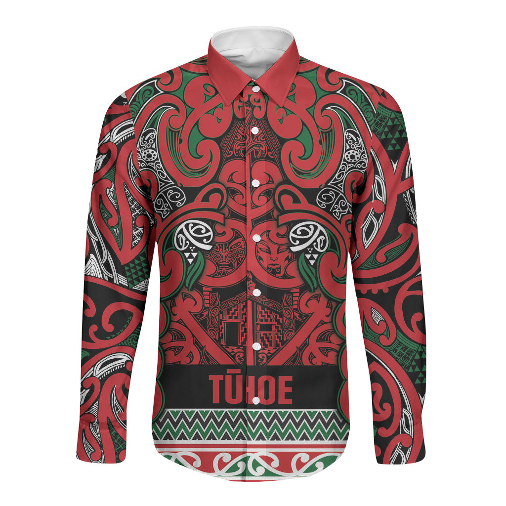 Aotearoa Iwi Tuhoe Long Sleeve Button Shirt Maori Wharenui House Tribal Pattern