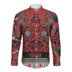 Aotearoa Iwi Tuhoe Long Sleeve Button Shirt Maori Wharenui House Tribal Pattern