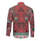 Aotearoa Iwi Tuhoe Long Sleeve Button Shirt Maori Wharenui House Tribal Pattern
