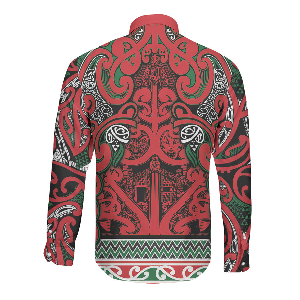 Aotearoa Iwi Tuhoe Long Sleeve Button Shirt Maori Wharenui House Tribal Pattern