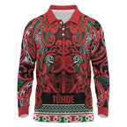 Aotearoa Iwi Tuhoe Long Sleeve Polo Shirt Maori Wharenui House Tribal Pattern