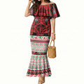 Aotearoa Iwi Tuhoe Mermaid Dress Maori Wharenui House Tribal Pattern