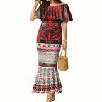 Aotearoa Iwi Tuhoe Mermaid Dress Maori Wharenui House Tribal Pattern