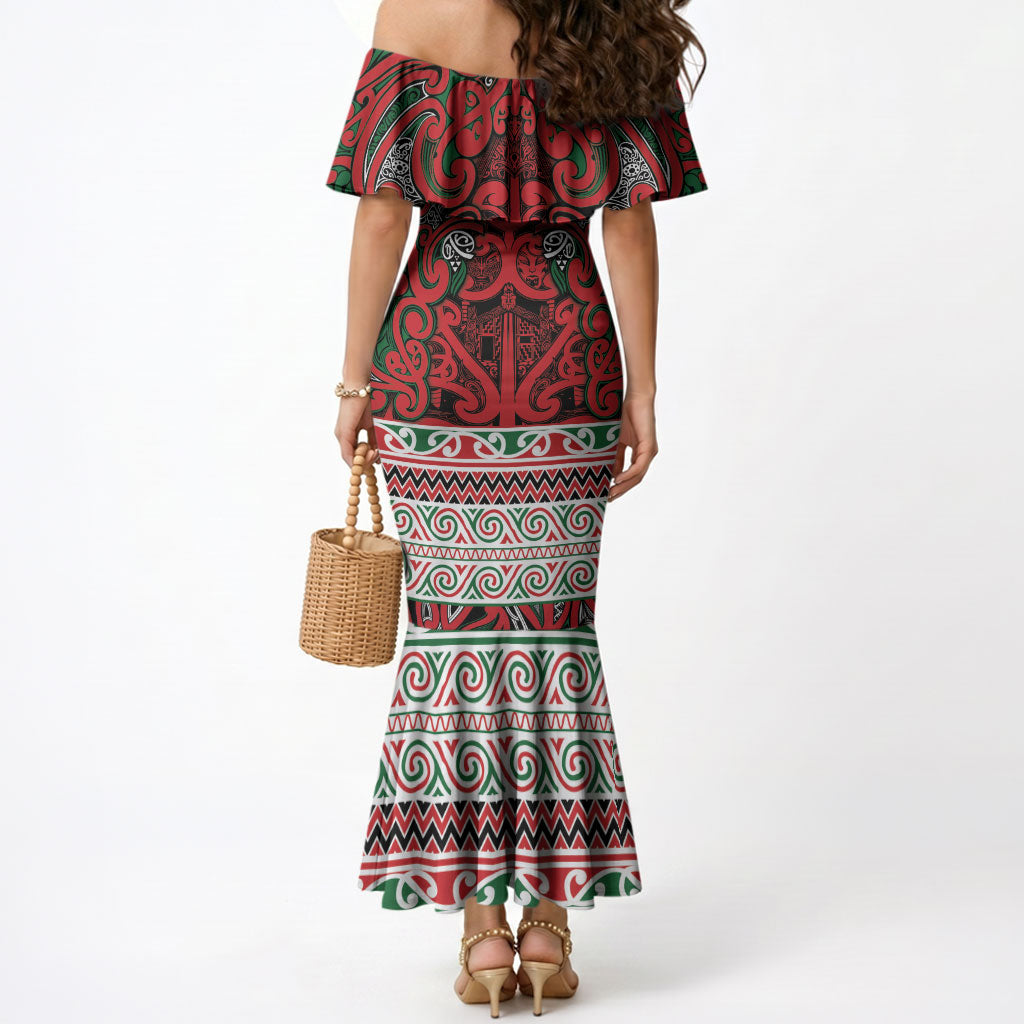 Aotearoa Iwi Tuhoe Mermaid Dress Maori Wharenui House Tribal Pattern