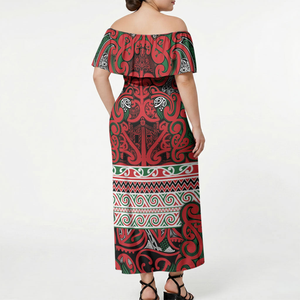 Aotearoa Iwi Tuhoe Off Shoulder Maxi Dress Maori Wharenui House Tribal Pattern