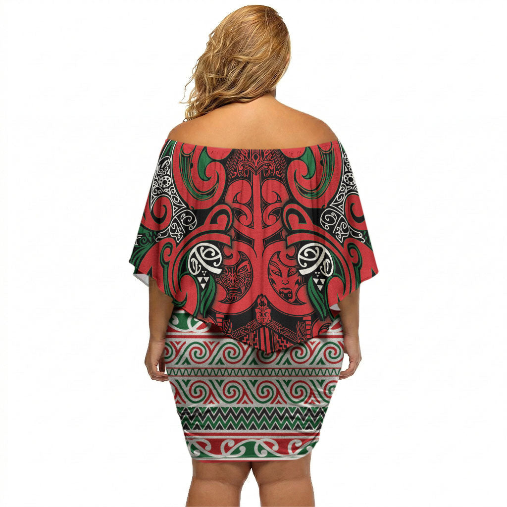 Aotearoa Iwi Tuhoe Off Shoulder Short Dress Maori Wharenui House Tribal Pattern