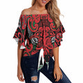 Aotearoa Iwi Tuhoe Off Shoulder Wrap Waist Top Maori Wharenui House Tribal Pattern