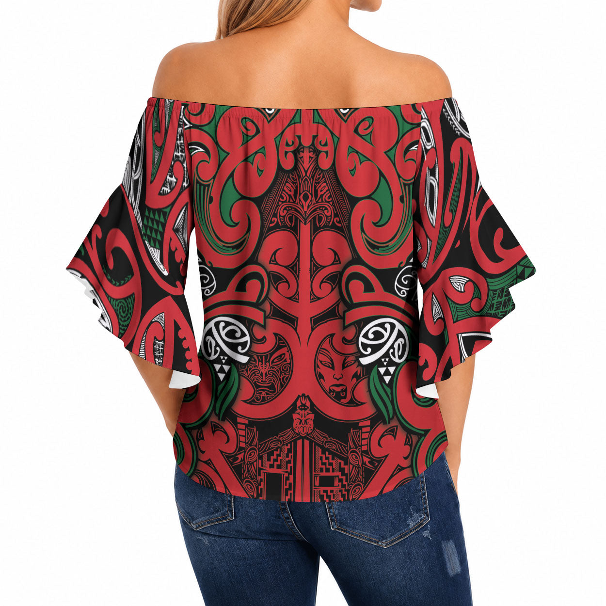 Aotearoa Iwi Tuhoe Off Shoulder Wrap Waist Top Maori Wharenui House Tribal Pattern