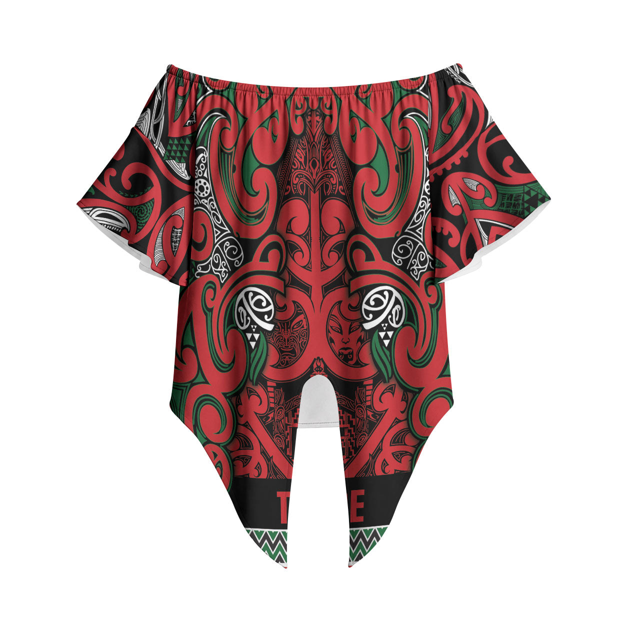 Aotearoa Iwi Tuhoe Off Shoulder Wrap Waist Top Maori Wharenui House Tribal Pattern