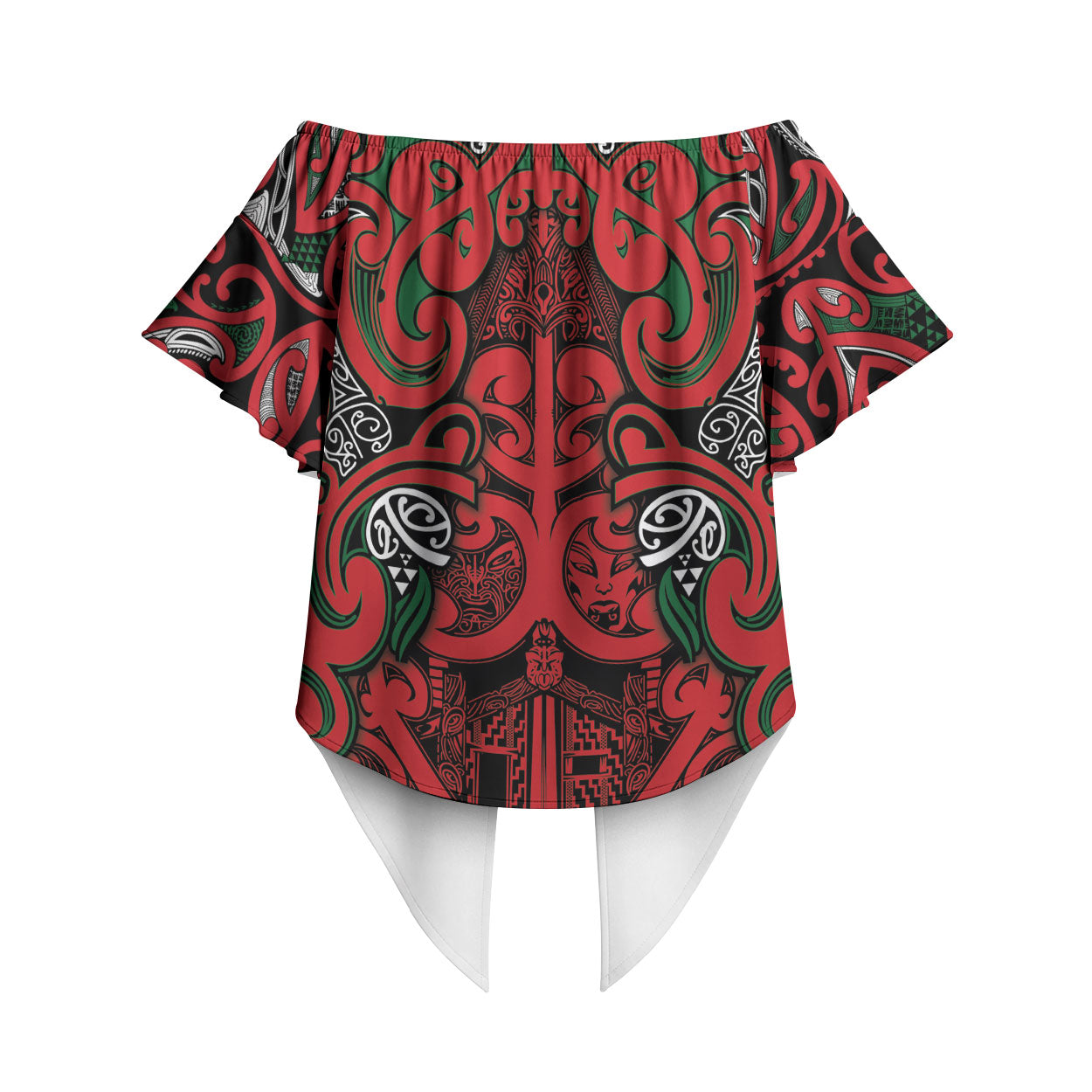 Aotearoa Iwi Tuhoe Off Shoulder Wrap Waist Top Maori Wharenui House Tribal Pattern