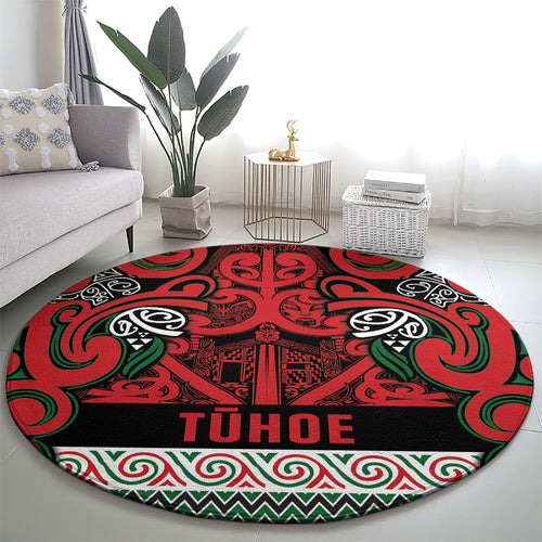 Aotearoa Iwi Tuhoe Round Carpet Maori Wharenui House Tribal Pattern