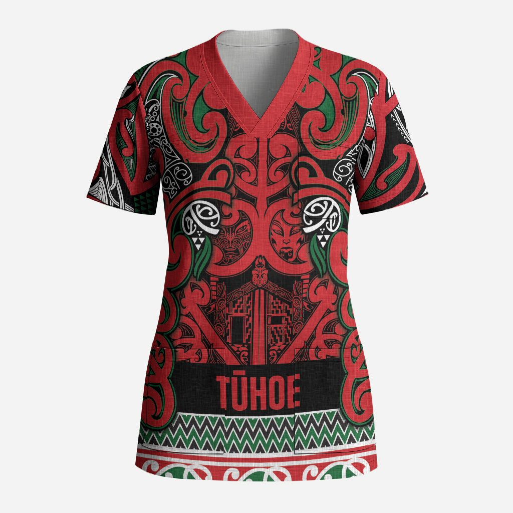 Aotearoa Iwi Tuhoe Scrub Top Maori Wharenui House Tribal Pattern