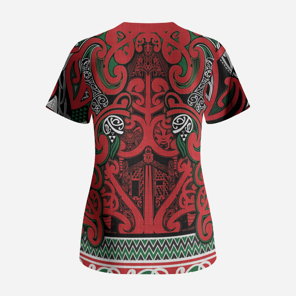 Aotearoa Iwi Tuhoe Scrub Top Maori Wharenui House Tribal Pattern