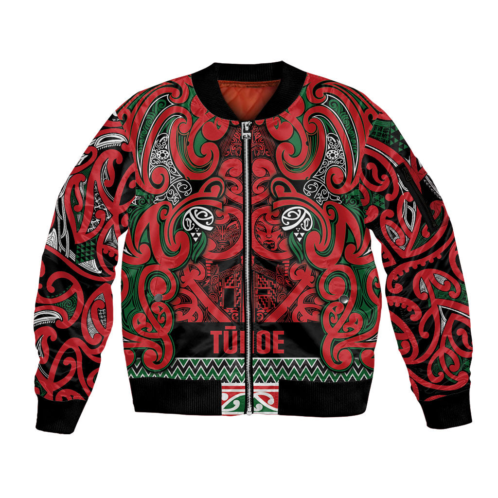 Aotearoa Iwi Tuhoe Sleeve Zip Bomber Jacket Maori Wharenui House Tribal Pattern