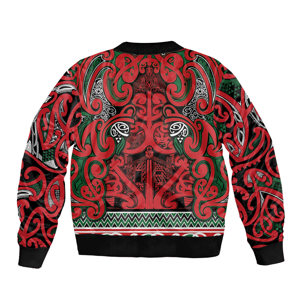 Aotearoa Iwi Tuhoe Sleeve Zip Bomber Jacket Maori Wharenui House Tribal Pattern