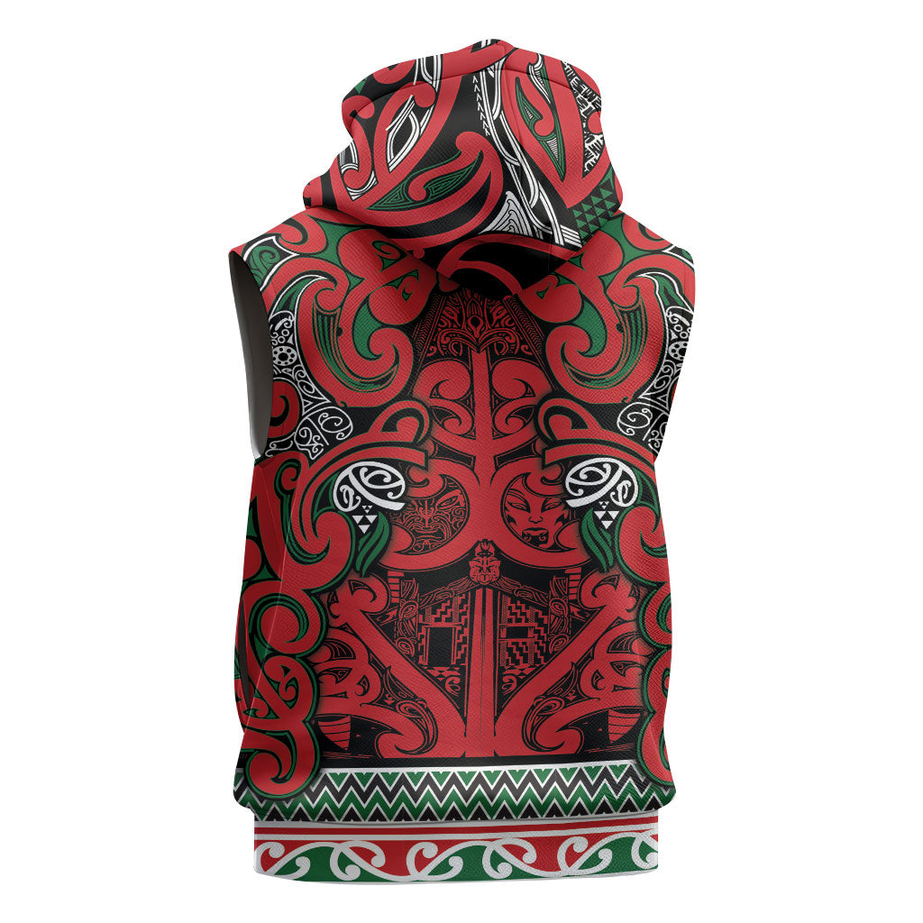 Aotearoa Iwi Tuhoe Sleeveless Hoodie Maori Wharenui House Tribal Pattern