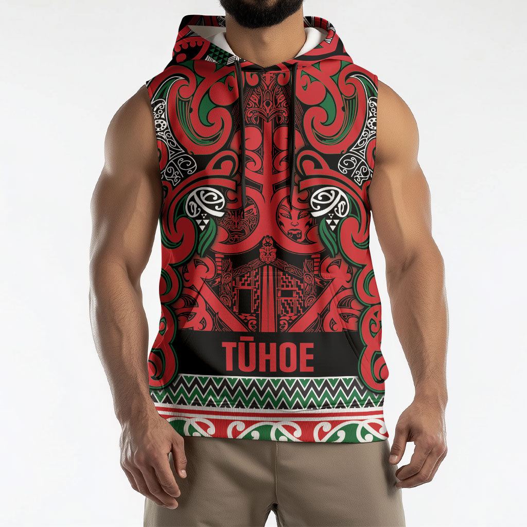 Aotearoa Iwi Tuhoe Sleeveless Hoodie Maori Wharenui House Tribal Pattern