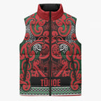 Aotearoa Iwi Tuhoe Sleeveless Puffer Jacket Maori Wharenui House Tribal Pattern