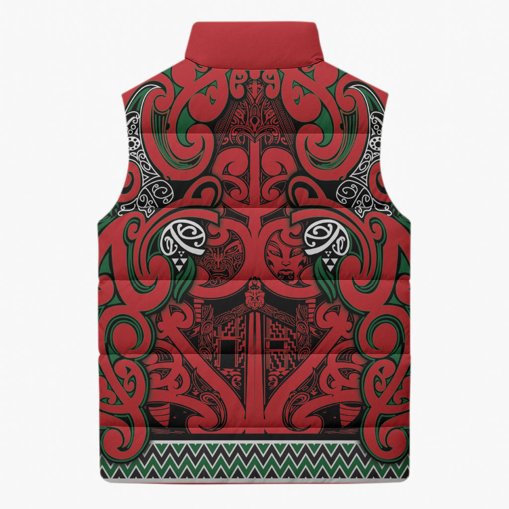 Aotearoa Iwi Tuhoe Sleeveless Puffer Jacket Maori Wharenui House Tribal Pattern