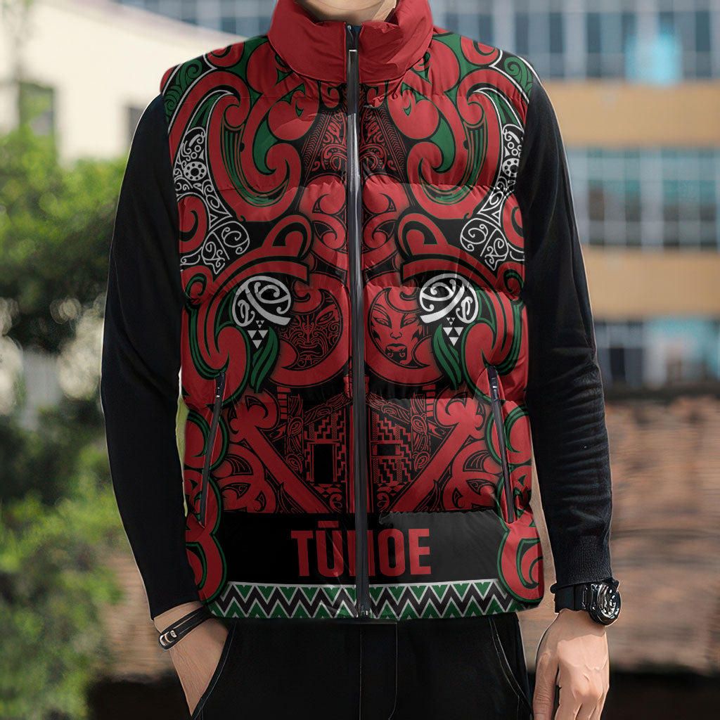 Aotearoa Iwi Tuhoe Sleeveless Puffer Jacket Maori Wharenui House Tribal Pattern