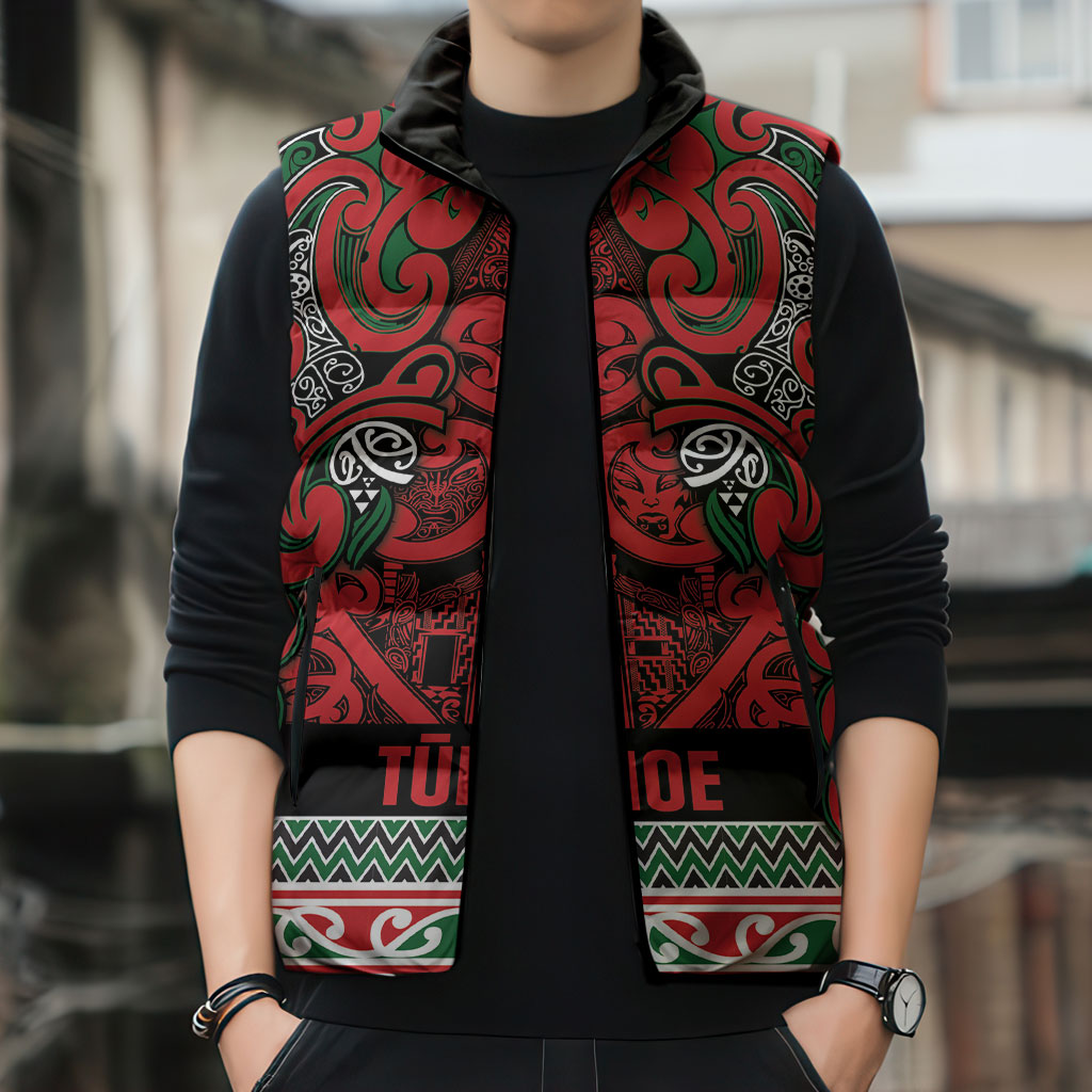 Aotearoa Iwi Tuhoe Sleeveless Puffer Jacket Maori Wharenui House Tribal Pattern
