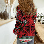 Aotearoa Iwi Tuhoe Women Casual Shirt Maori Wharenui House Tribal Pattern