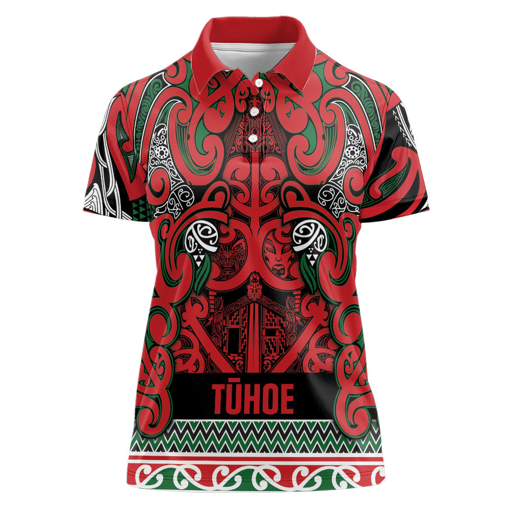 Aotearoa Iwi Tuhoe Women Polo Shirt Maori Wharenui House Tribal Pattern