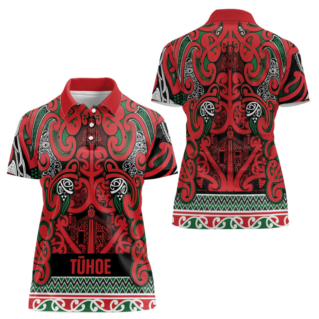 Aotearoa Iwi Tuhoe Women Polo Shirt Maori Wharenui House Tribal Pattern