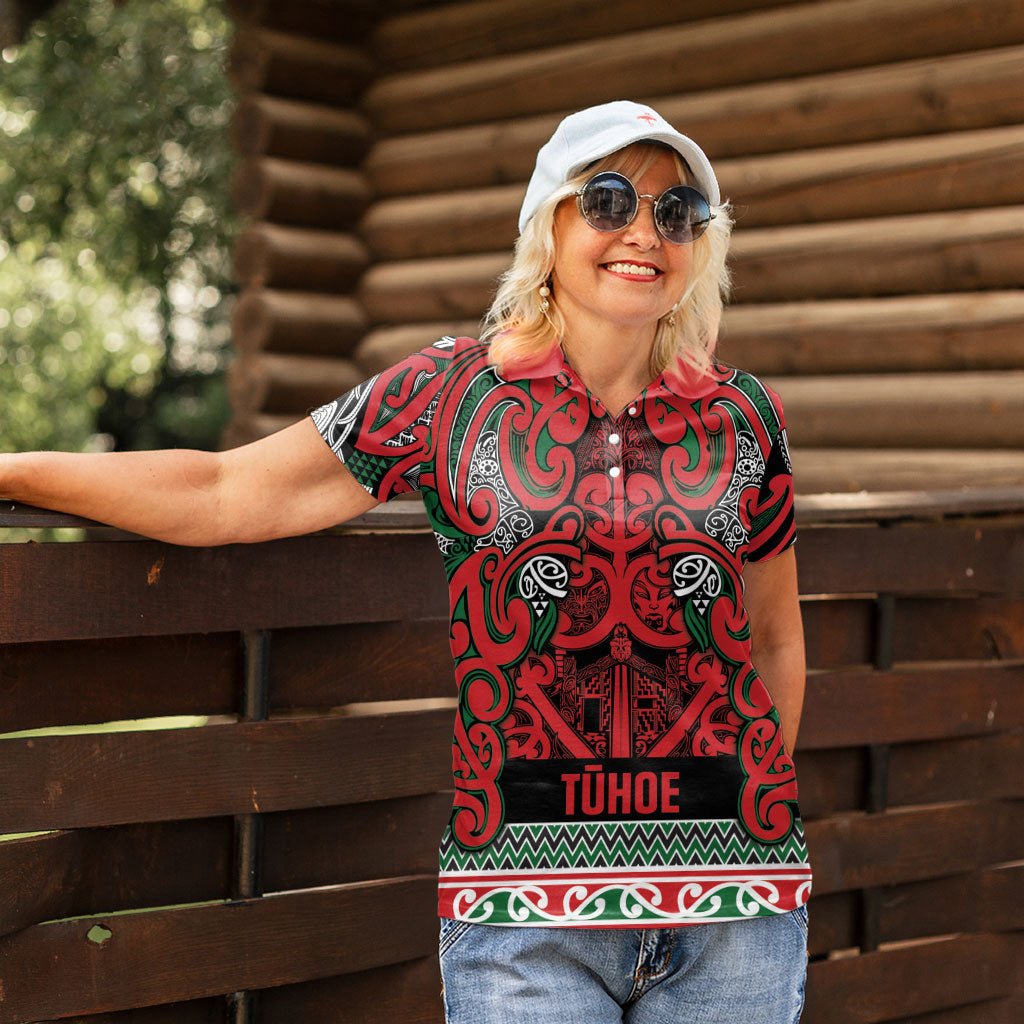 Aotearoa Iwi Tuhoe Women Polo Shirt Maori Wharenui House Tribal Pattern