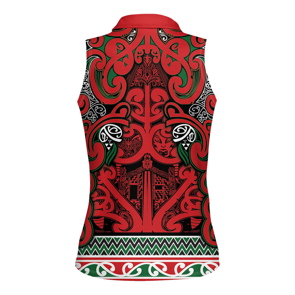 Aotearoa Iwi Tuhoe Women Sleeveless Polo Shirt Maori Wharenui House Tribal Pattern